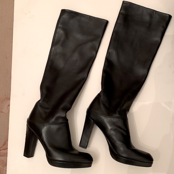 Stuart Weitzman Black Tall Platform Chunky Heel Soft Leather Knee Boot Celeb 🖤 - Picture 14 of 16